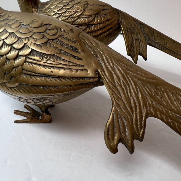 Vintage Pair of SOLID BRASS Pheasant Birds MCM Decor Approx 5" x15” - Picture 8 of 13